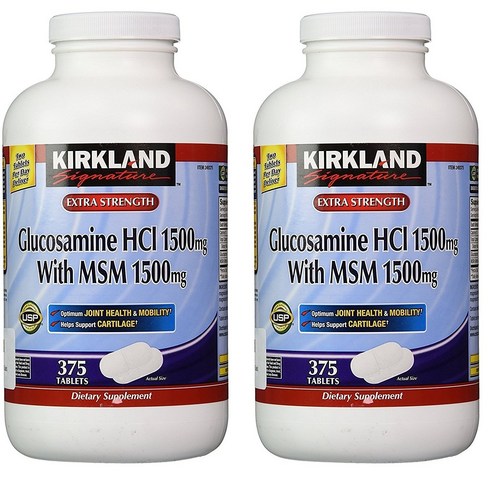 Kirkland Signature Glucosamine HCI (Pack of 2) Extra Strength with MSM Tablet (375 Count X 2), 2개, 375정