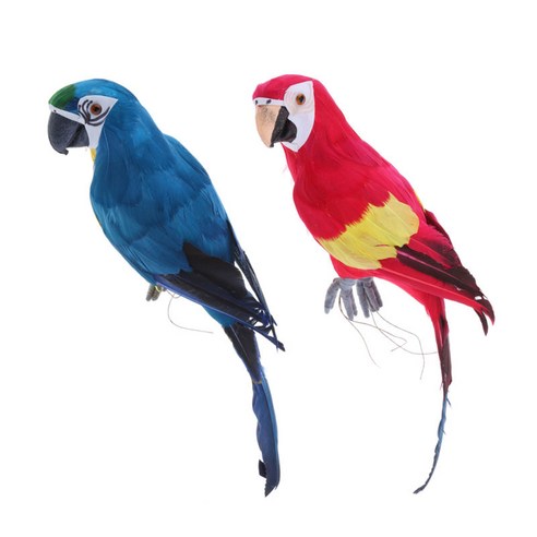 2pcs 크리 에이 티브 공예 인공 앵무새 새 입상 정원 홈 인테리어, 45cm, 거품, 블루 레드