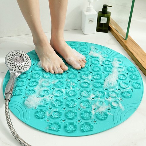 [SW] 라운드 비 슬립 목욕 매트 안전 샤워 PVC 욕실 매트 드레인 구멍 플라스틱 마사지 발 패드 욕실 액세서리 세트, 30X30CM, Green