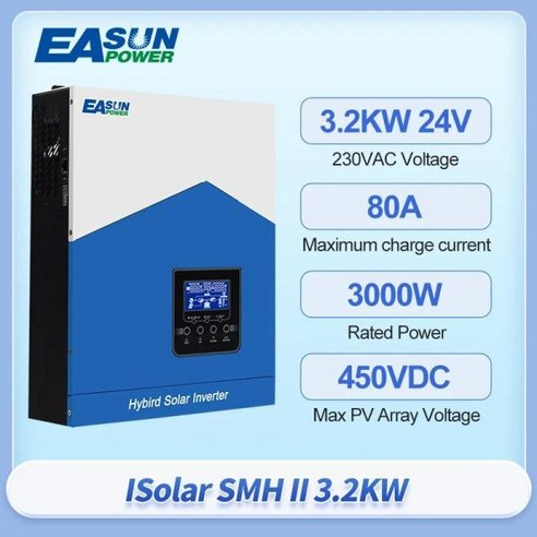 인버터 220VAC 태양광 사인파 컨트롤러 MPPT 온/오프 순수 60HZ 80A EASUN 50HZ 그리드 3000W 24V 충전기 450VDC 하이브리드 신제품, SMH-II-3.2KW, 220-240V, 1개