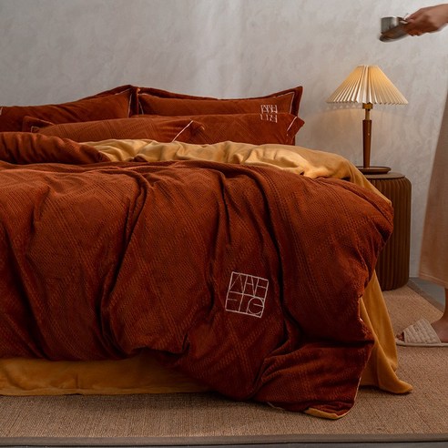 Soft Object 자카드 더블 우윳빛 4종 세트에 두꺼운 침대 시트 이불 커버 침구, 마키아토