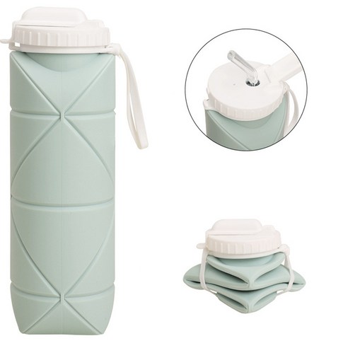접이식 실리콘 물병 스포츠 물병 등산 여행용 간편식 물병, 2개, 민트그린, 600ml