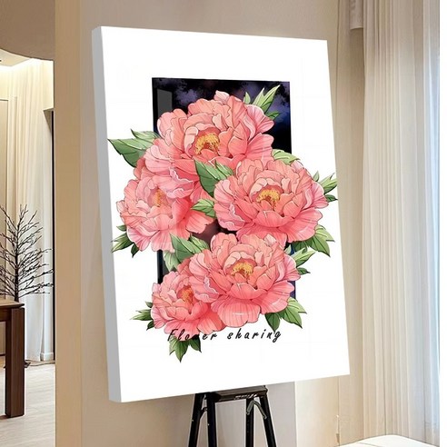 votgl 보석십자수 캔버스형 DIY 액자형 풍경 인물 꽃식물50x40cm, 033모란꽃, 1개