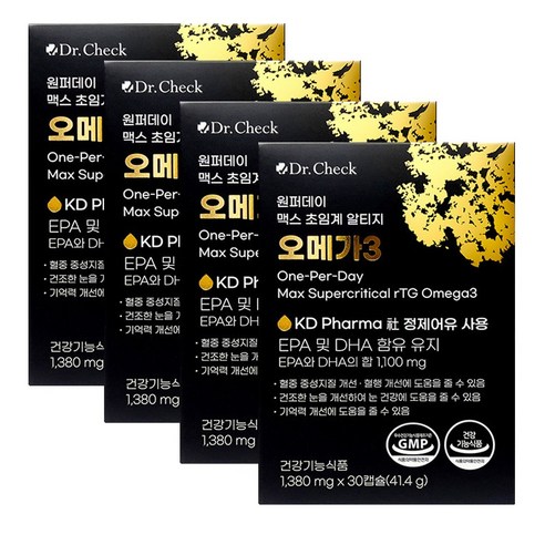닥터체크 원퍼데이 맥스 초임계 알티지 1100mg 오메가3 30캡슐 4박스 4개월분