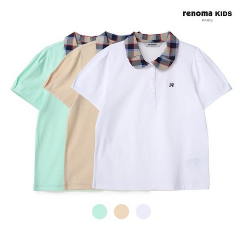 [행복한백화점][레노마 키즈]레노마키즈 여아체크카라티셔츠 R2320T156 화이트/베이지/민트