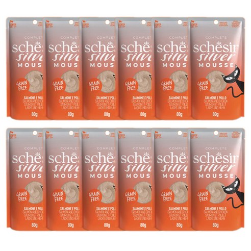 스케지어 노령묘용 쉐지애 실버 무스 연어 고양이 주식 파우치, 연어+치킨, 80g, 12개