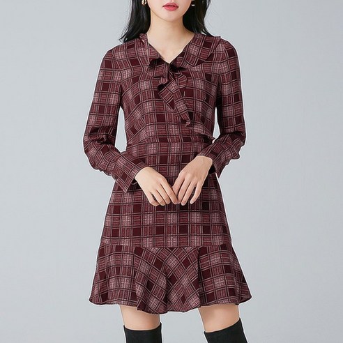 미쏘 넥 프릴 체크 원피스 MIWOW9915A
