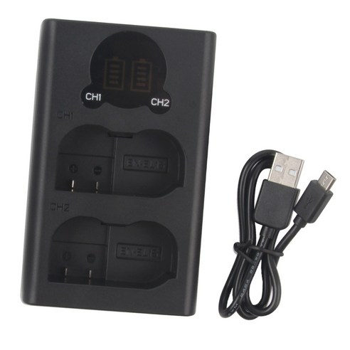 YSSHOP DSLR 카메라 배터리 충전기 LCD 디스플레이가있는 듀얼 슬롯 Micro-USB Type-C 포트, 설명, 블랙, 플라스틱