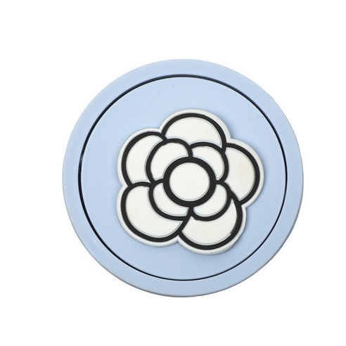 동백꽃 차 적재 컵 받침대 쓰레기통 뚜껑 적재 수납통 적재물 원통차용 쓰레기통 휴지통, 파란통-하얀 동백꽃