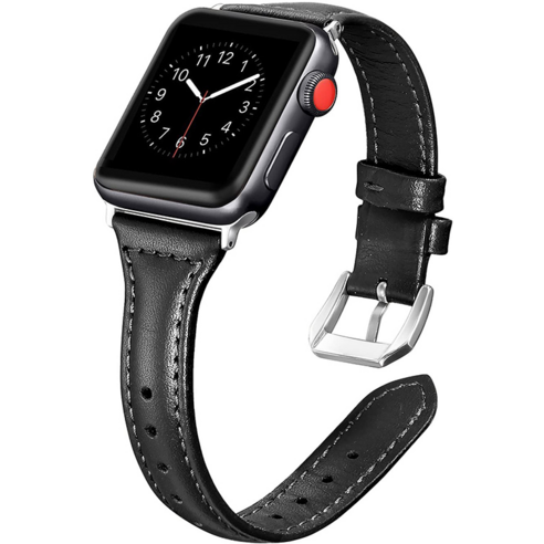 모할랩 애플워치 3/4/5/6/7/SE 호환 슬림 가죽 버클 스트랩 + 보호필름 1p 세트, 02블랙, 42mm