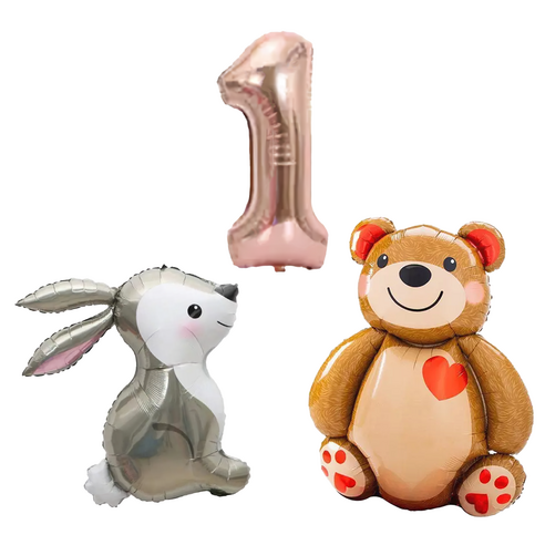 파파 파티 토끼 곰돌이 로즈골드 핑크 숫자 생일 대형 풍선 세트, 1세트, 토끼 + 곰돌이 1