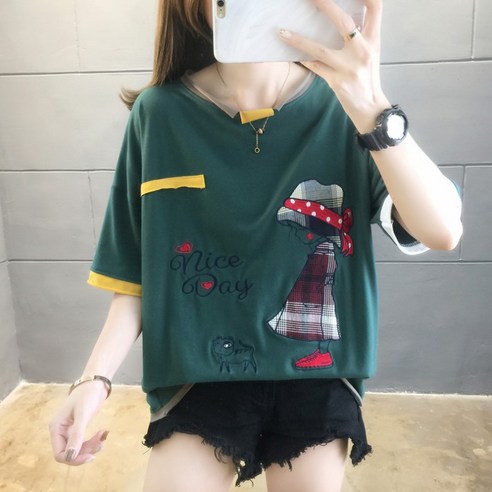 유숀 라운드티셔츠 배색티셔츠 미니언티셔츠