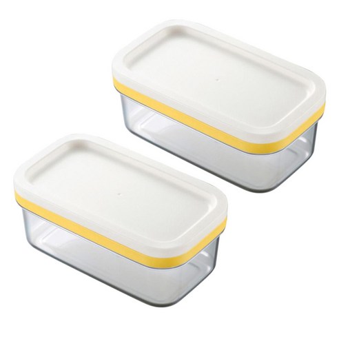 뚜껑 주방 용품이있는 2x 투명 플라스틱 버터 슬라이서 커터 컨테이너 키퍼, 화이트
