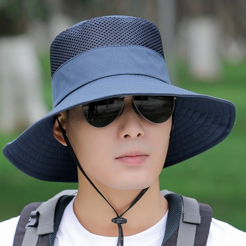 단색 모자 여름 차양 야외 통기성 선 스크린 모자 남성 어부 모자 등산 낚시 태양 모자, 평균 코드, 네이비 블루-