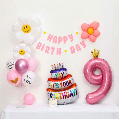 [피앤비유니티] 캐릭터무광데이지 생일케익풍선세트 스탠드형, 04-09)무광데이지생일풍선세트 9 핑크, 1세트