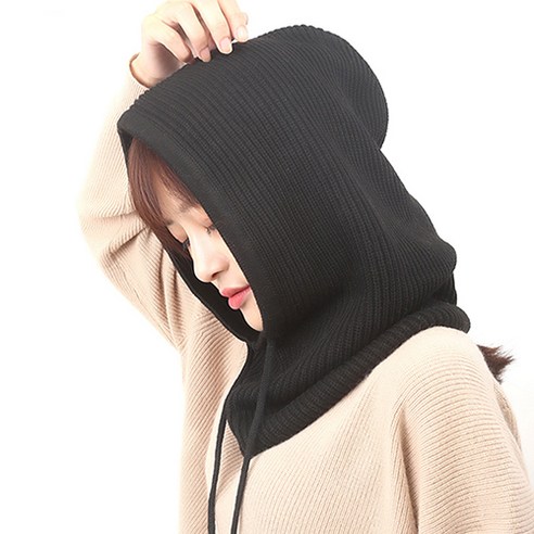 유유골프 부드러운 양모니트 후드넥워머, 블랙