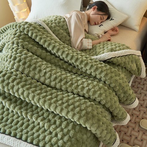 겨울 극세사 뽀글양털 담요 이불, 그린