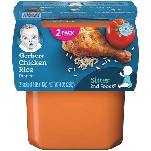 Gerber 2단계 어린이 식품 113g 2개입, 닭고기 & 쌀(Chicken & Rice), 1개, 226g