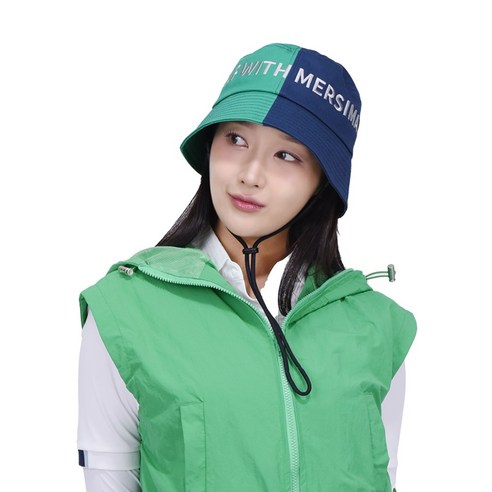 머시매 하프 반반 컬러 버킷햇 공용 벙거지 스트링 벙거지, 1개, 그린