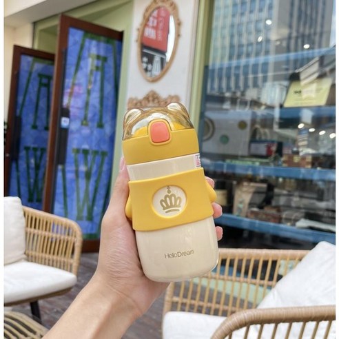 곰돌이 머리 캐릭터 원터치오픈 빨대 보온 보냉텀블러 휴대용 보온병 4 칼러 베이지 핑크 블루 레드 300ml