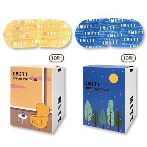 에밋 스팀 아이마스크, 2box, 2개, 옐로우(무향)+블루(우디향)