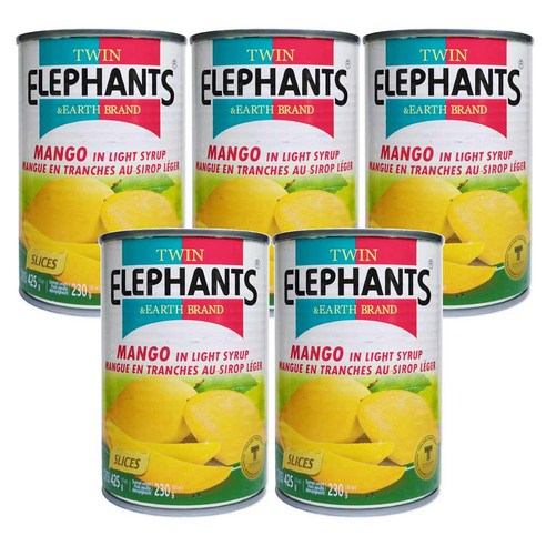 [태국] TWIN ELEPHANTS 망고 과일캔 통조림 / MANGO 망고 과육 빙수 샐러드, 5개, 425g