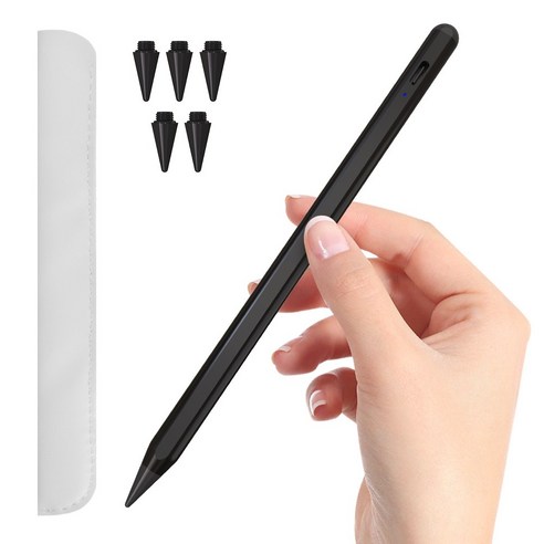 wowway 아이패드 펜슬 터치펜 애플 iPad 호환용 블루투스형 usb-c 초미세 터치플렉스펜 스마트펜, 1개, 블랙