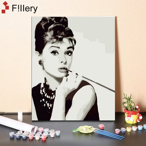 FiIIery DIY명화그리기 피포페인팅 풍경화 인물화그리기 그림그리기 세트 40 x 50cm, 32-오드리 헵번 B