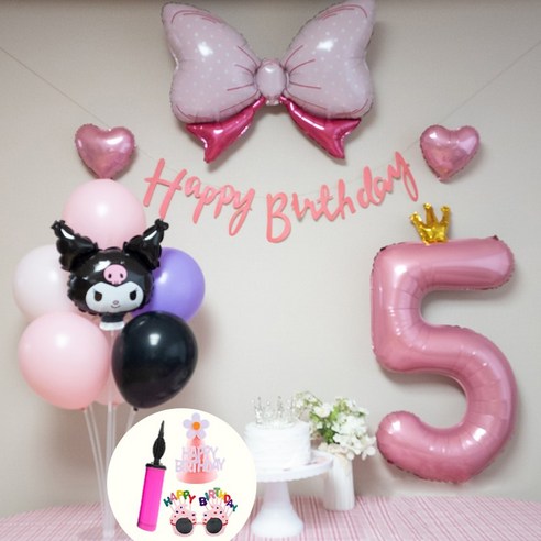 연지마켓 쿠로미 마이멜로디 키티 시나모롤 산리오 생일풍선 파티세트, 쿠로미 숫자세트 5