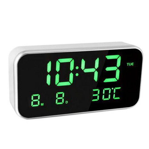 Deoxygene 디지털 알람 시계 USB 휴대용 여행 침대 옆 탁자 책상 LED 온도 디스플레이 침실 홈 그린에 대한 웨이크 업 시계, 흰색 및 녹색 단어