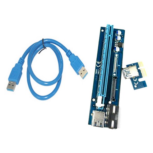 Xzante PE503 PCI-E 1X ~ 16X 연장 케이블 듀얼 전원 공급 장치 인터페이스 BTC 광부용 4PIN + SATA 어댑터 카드, 파란색
