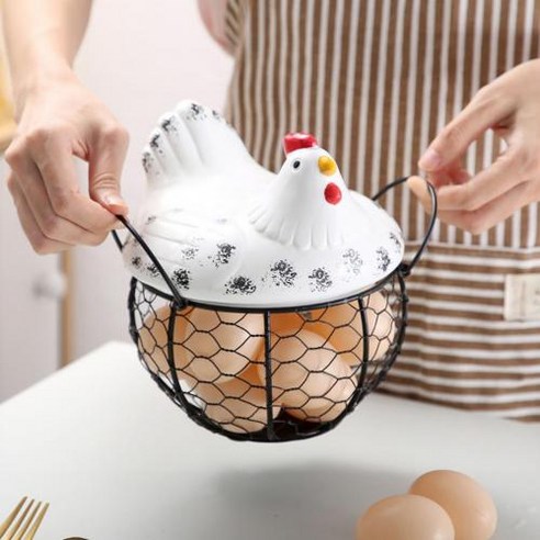 치킨 모양 장식 철 안티-슬립 계란 홀더 바구니 주최자 스토리지 과일 컨테이너 주방 암탉 장식 바구니 세라믹, 하나, White
