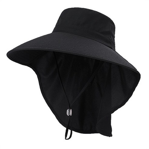 따봉오빠 여성 등산 야외 작업 뒷목 와이드 햇빛 차단 턱끈 벙거지 모자 YY5218, 블랙