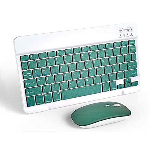 Protable 무선 블루투스 키보드 및 마우스 콤보 충전식 안 로이드 태블릿 iPad 아이폰 맥북 나 노트북, DarkGreenCombo, 10inch, 10inch