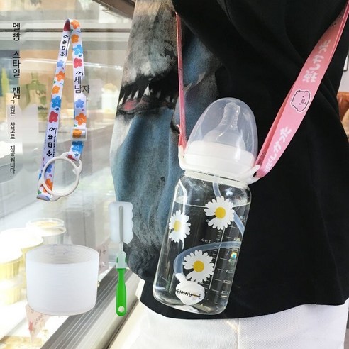 한국어 스타일 귀여운 컵 졸업 짚 성인 크리 에이 티브 유리 컵 여학생 젖꼭지 컵 휴대용 컵, 330ml세꽃스케일240_옵션2