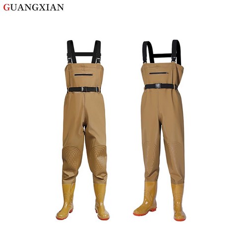 알엠티 고급방수 낚시바지 내마모성 부츠 PVC 100 방수 4mm 네오프렌 낚시용 남성용 가슴 웨이더 PVC 부츠 고무 웨이더 낚시복, 베이지, 250