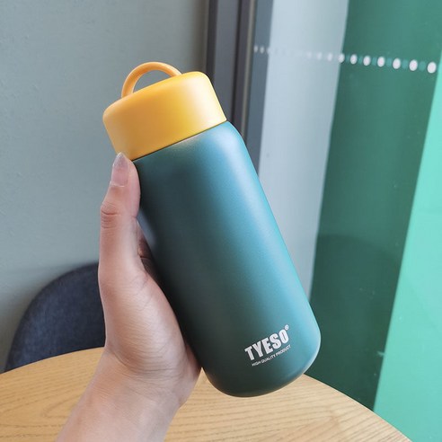 스테인리스 물 컵 간단한 모리 스타일 보온병 여성 하라주쿠 스타일 학생 귀여운 간단한 소녀 컵, 대비 색 녹색 350 Ml, 싱글 컵 + t 스티커