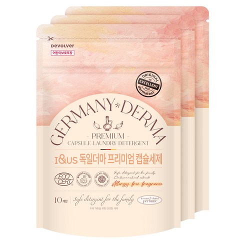 아이앤어스 독일더마 프리미엄 캡슐세탁세제 10개입 (알러지케어 순한세제 중성세제), 10개, 3팩(30개입)