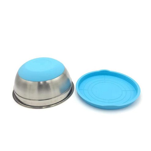 뚜껑이 있는 스테인레스 스틸 믹싱 볼 7 가지 색상 홈 주방 계란 믹서 샐러드 그릇 미끄럼 방지 실리콘 바닥 식품 보관 그릇 세트, 28cm-Blue