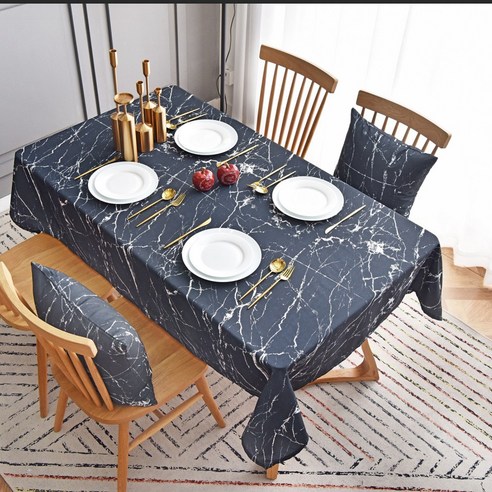 KORELAN 식탁보 방수 기름 방지 세탁 면제 직사각형 패드 북유럽 가정용 검은색 적 망홍 식탁, 흰색 대리석