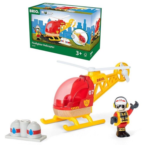 미국 프리미엄 BRIO World – 33797 소방관 헬리콥터 3세 이상 어린이용 3피스 장난감 브리오33797