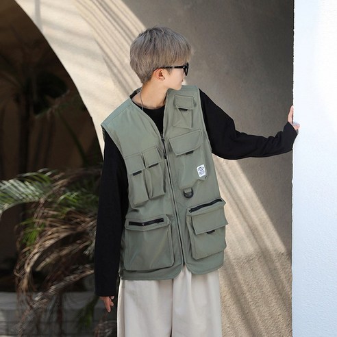 DFMEI 봄과 가을 일본식 거리 기능 일 멀티 포켓 홍콩 일 남성 패션 브랜드 민소매 조끼 공구 커플 조끼