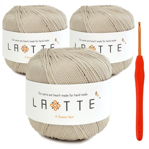 라떼(65g)x3볼+모사용코바늘5/0호(3.0mm), 23_베이지그레이