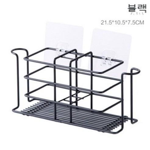 심플 철제칫솔걸이 펀칭면제화장실 부착식 벽걸이 선반치컵세트 가글컵, 블랙