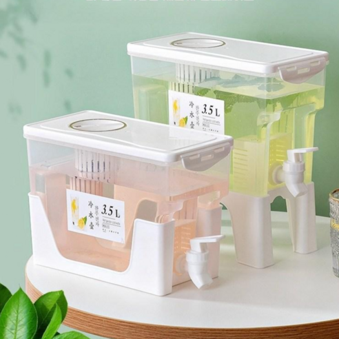 JENMV 음료 디스팬서 3.5L 냉장고음료정수통 냉음료 디스펜서 쥬스 물통 수도꼭지물병 대용량 냉수병 쥬스디스펜서 냉장고 호텔 카페 캠핑 물통, 3개