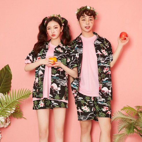 블랙 플라밍고 남방 반티세트