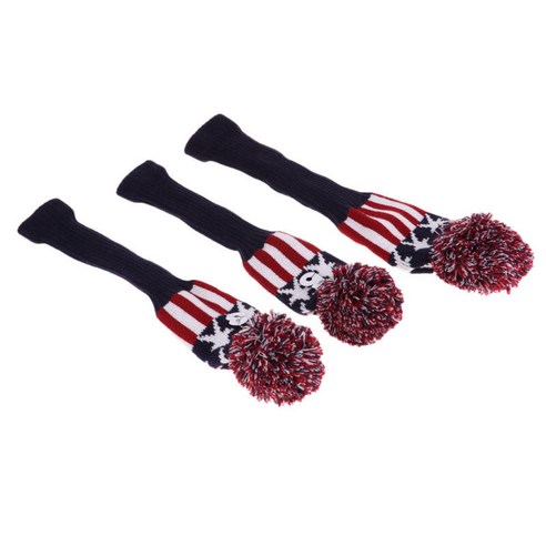 3pcs 골프 긴목 헤드커버 뜨개질 양모 커버, 스타 스트라이프