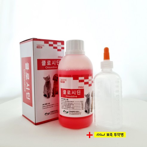 클로시딘 250ml+(100ml 투약병) 고양이 링웜 턱드름 강아지 피부 소독약 알파헥시딘, 투약병 불포함