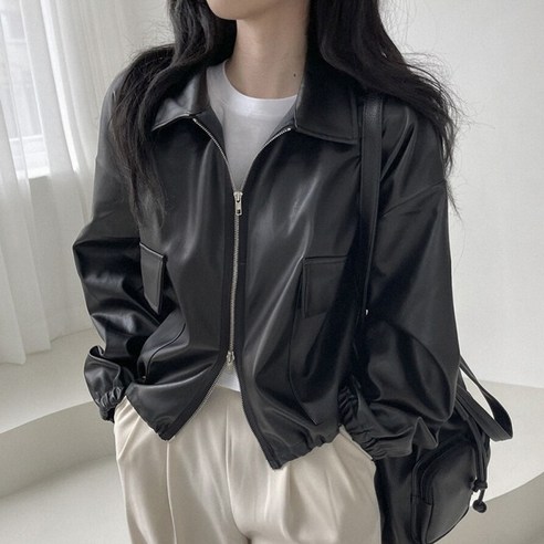 뉴욕멋쟁이 파이퍼 카라 레더 집업 자켓