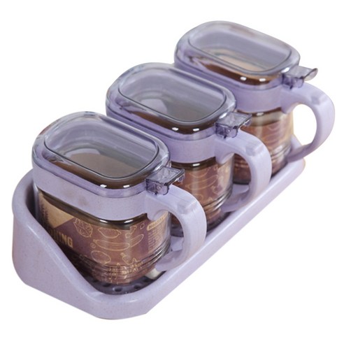 Retemporel 유리 투명 향신료 항아리 조미료 상자 세트 주방 용기 도구 Cruet (보라색 3), 1개